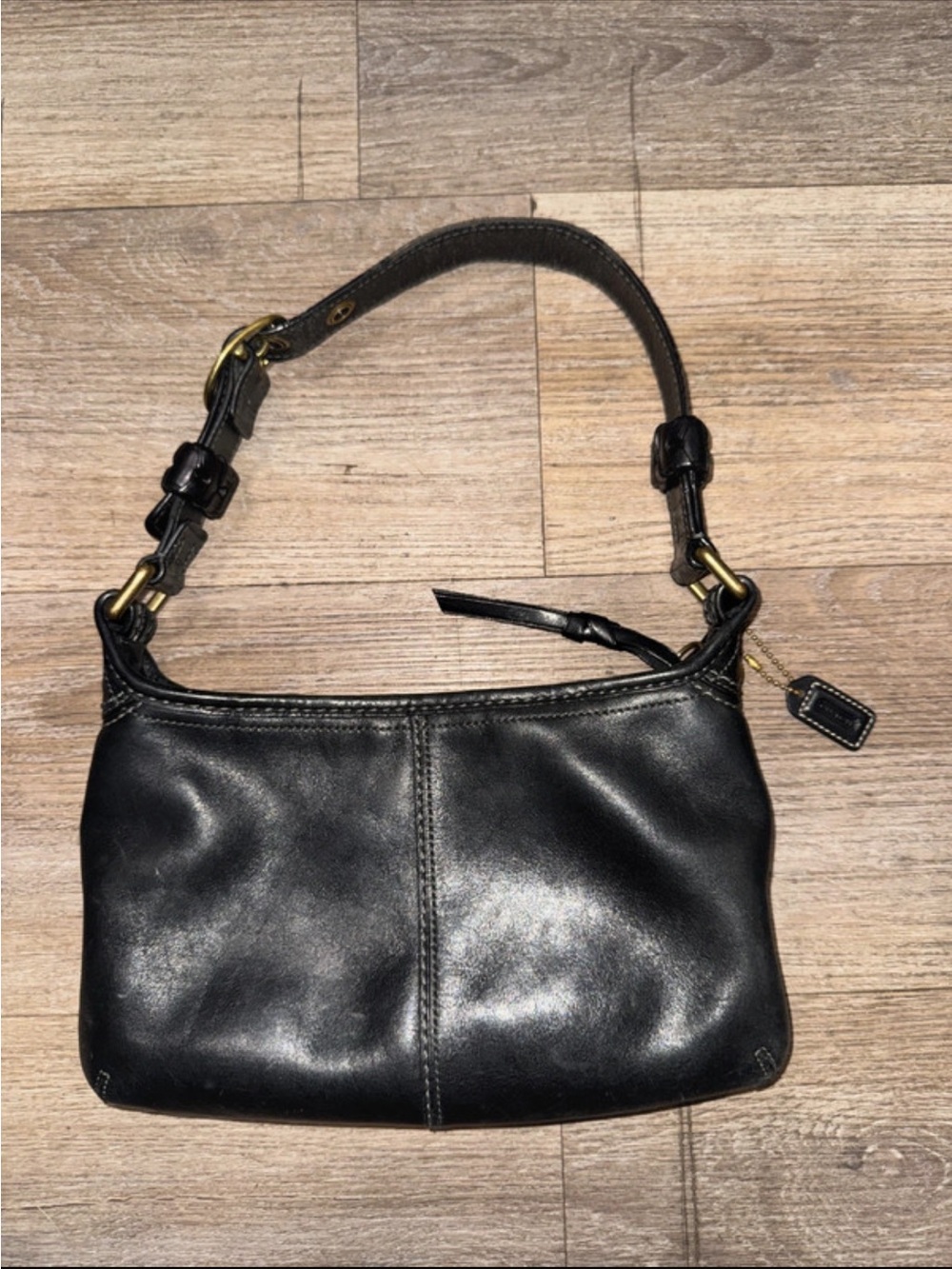Coach Black Leather Shoulder Bag with Brass Hardware